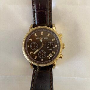Gold and Brown Michael Kors Chronograph MK 5048 Watch - VGC, needs battery
